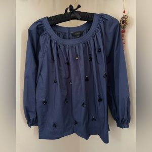J Crew Scoop Neck Beaded 3/4 Sleeve Blouse. Size TM